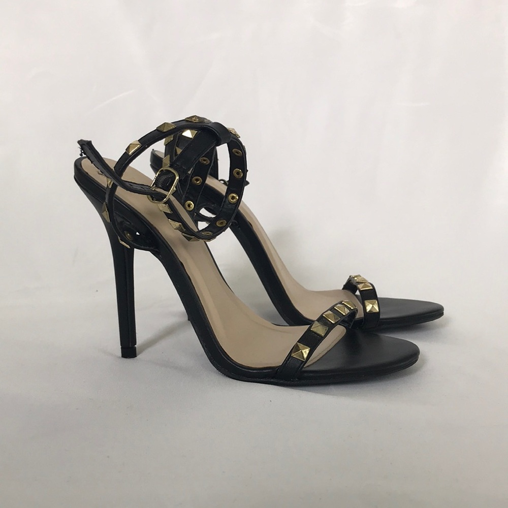 Black Studded Ankle Strap Heels.